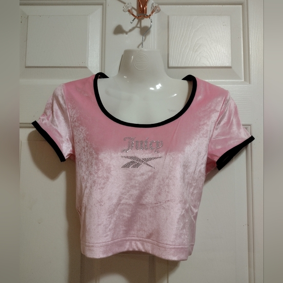 Juicy Couture 🩷 ✨ x Reebok Pink Velvet Baby Tee Women's Size Small 🆕 - Picture 2 of 7